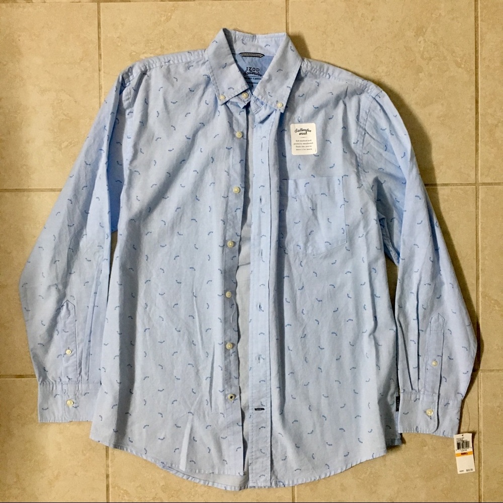 New Men’s Izod Oxford Fish Bone L/S Shirt Small